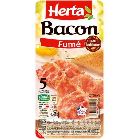 HERTA Bacon Déjeuner Fumé - 100g HERTA Bacon Déjeuner Fumé - 100g