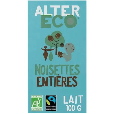 ALTER ECO Chocolat au lait noisettes entières équitable et Bio - 100g ALTER ECO Chocolat au lait noisettes entières équitable et Bio - 100g