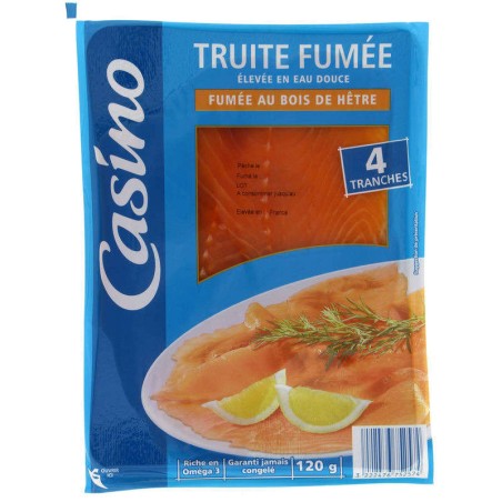 CASINO Truite fumée élevée en eau douce - 120g CASINO Truite fumée élevée en eau douce - 120g