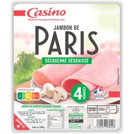 CASINO Jambon de Paris supérieur - 4 tranches - 160g CASINO Jambon de Paris supérieur - 4 tranches - 160g