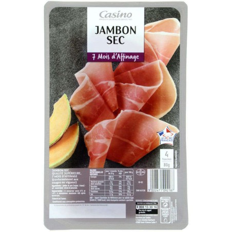 CASINO Jambon sec 4 tranches - 80g CASINO Jambon sec 4 tranches - 80g
