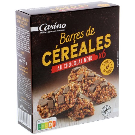 CASINO Barres de céréales chocolat noir - 125g CASINO Barres de céréales chocolat noir - 125g