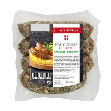 TERRE DE L'ALPE Pormoniers de Savoie Epinards poireaux - 4x85g TERRE DE L'ALPE Pormoniers de Savoie Epinards poireaux - 4x85g