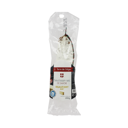 Saucisson sec de Savoie au Beaufort La pièce de 200g TERRE DE L'ALPE Saucisson sec de Savoie au Beaufort La pièce de 200g TERRE DE L'ALPE