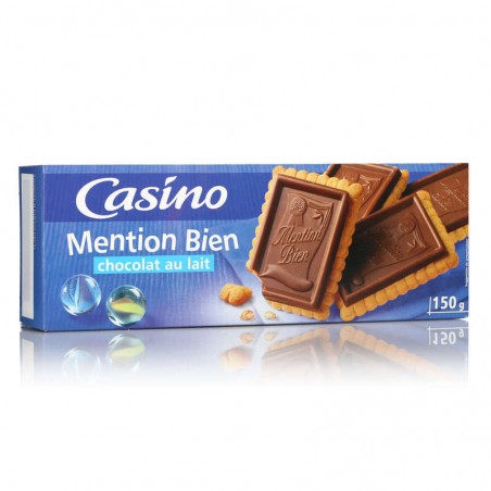CASINO Biscuits Mention Bien Chocolat au lait 150g CASINO Biscuits Mention Bien Chocolat au lait 150g