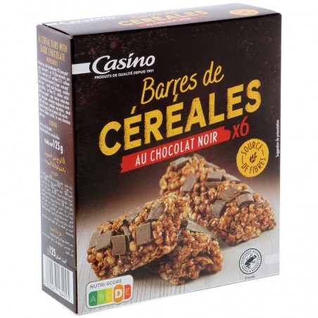 CASINO Barres de céréales chocolat noir 125g CASINO Barres de céréales chocolat noir 125g