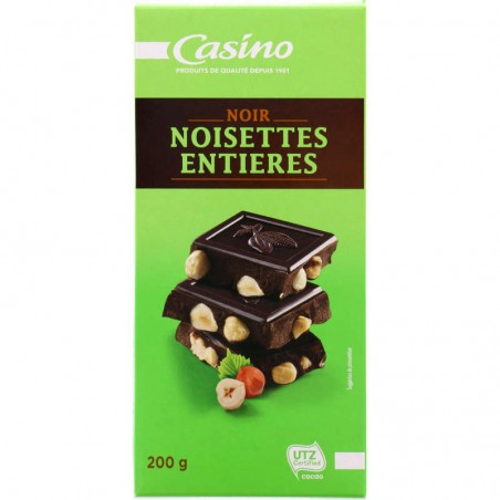 CASINO Chocolat Noir Noisettes entières 200g CASINO Chocolat Noir Noisettes entières 200g