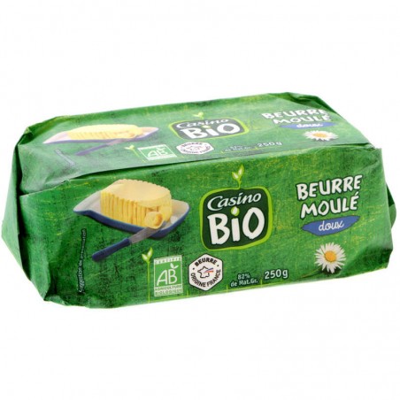 CASINO BIO Beurre moulé doux Bio 250g CASINO BIO Beurre moulé doux Bio 250g