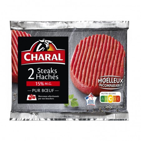 CHARAL Steaks hachés 15%MG 2x130g CHARAL Steaks hachés 15%MG 2x130g