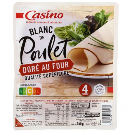 CASINO Blanc de poulet doré au four 4 tranches 160g CASINO Blanc de poulet doré au four 4 tranches 160g