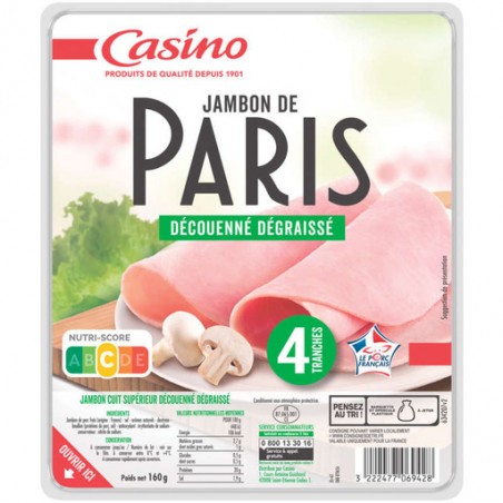 CASINO Jambon de Paris supérieur - 4 tranches - 160g CASINO Jambon de Paris supérieur - 4 tranches - 160g