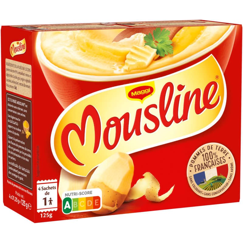 MOUSLINE Purée de pomme de terre nature portions - 4x31.25g MOUSLINE Purée de pomme de terre nature portions - 4x31.25g